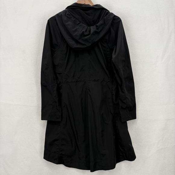 Athleta Endless Rain Jacket Womens Small Black Hooded Long Windbreaker Full Zip - Picture 14 of 15
